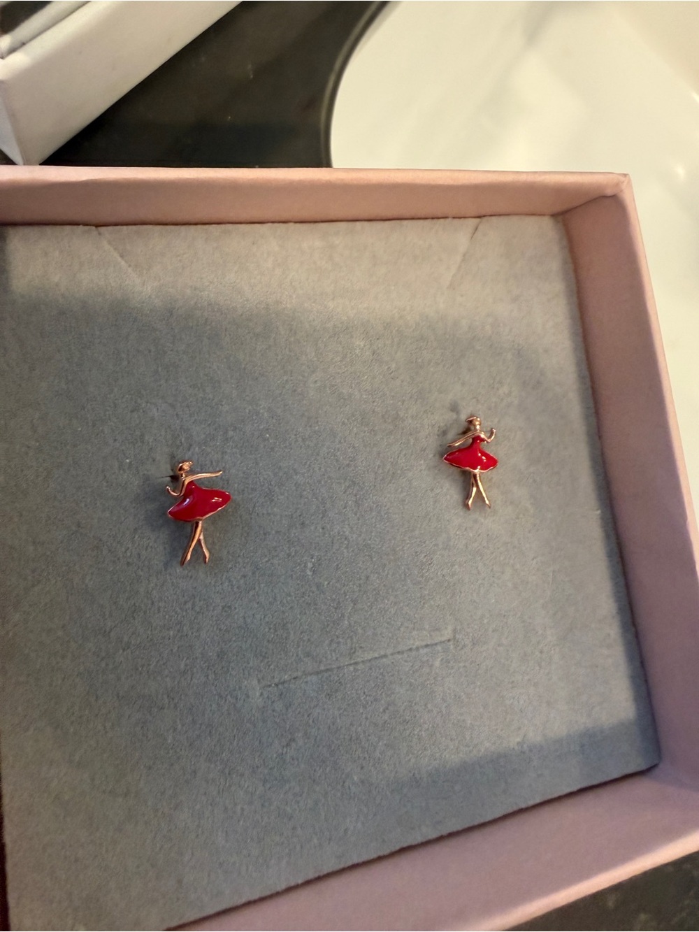 925 rose gold tone Red Ballerina Stud Earrings - Women Jewelry